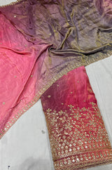 4d ombre lehnga with real mirror coading boundary embroidery