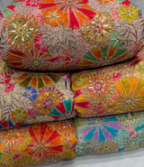 Pure crepe 4 sequence Position print Cutdana handwork embroidery 44 inches