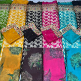 Dola Silk Weaves + Embroideries border & Organza Dupatta & Georgette Prints