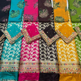 Dola Silk Weaves + Embroideries border & Organza Dupatta & Georgette Prints