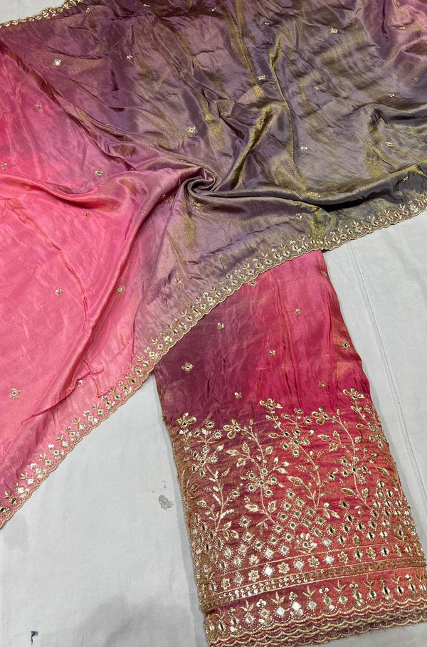 4d ombre lehnga with real mirror coading boundary embroidery