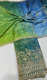 4d ombre lehnga with real mirror coading boundary embroidery