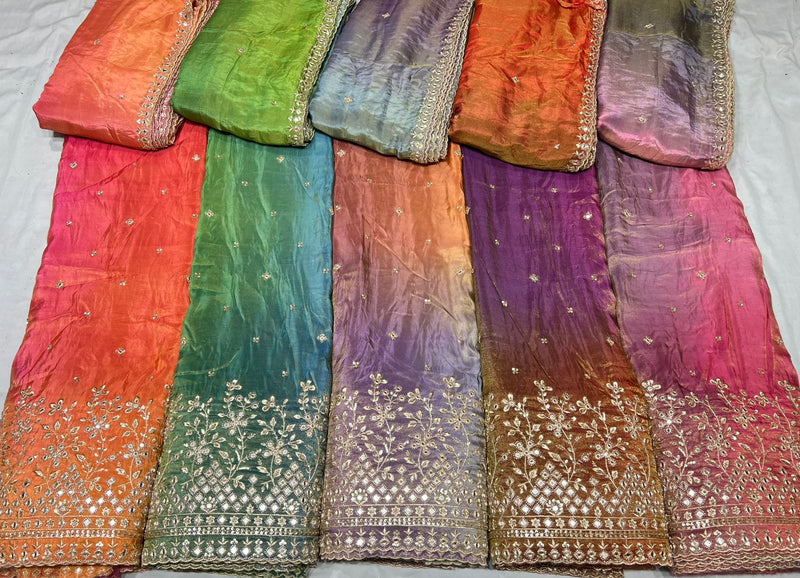 4d ombre lehnga with real mirror coading boundary embroidery