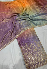 4d ombre lehnga with real mirror coading boundary embroidery