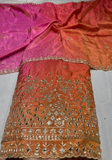 4d ombre lehnga with real mirror coading boundary embroidery
