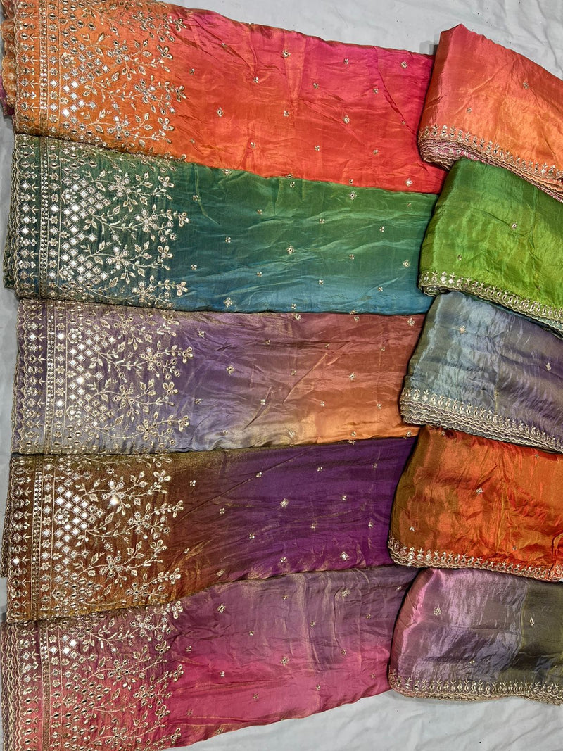 4d ombre lehnga with real mirror coading boundary embroidery
