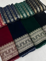 Pure Banarsi Zari Jaccord Booti Embroidery