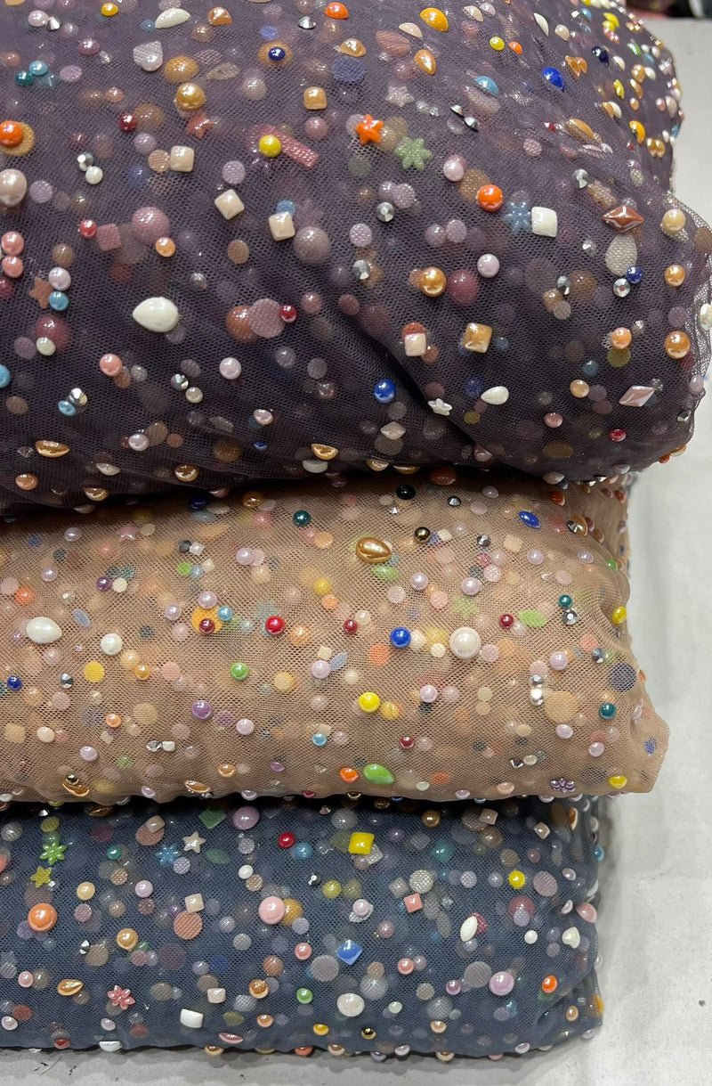 Net pearl embroidery fabric - Main Image