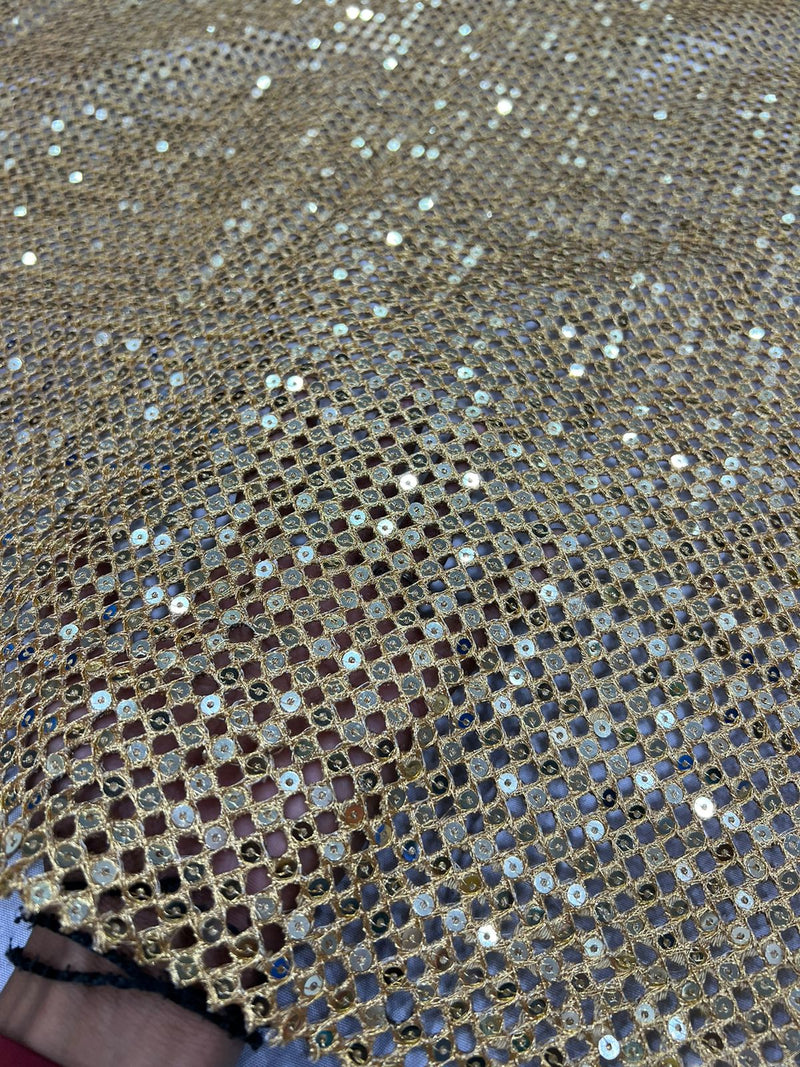 Gold sequin embroidered fabric