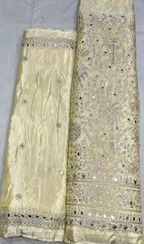 tissue embroidery multi thread+mirror work