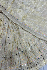 tissue embroidery multi thread+mirror work