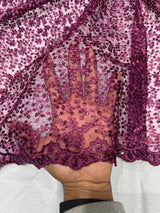 Net thread+embelished sequence embroidery