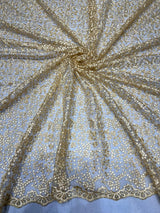 Net thread+embelished sequence embroidery