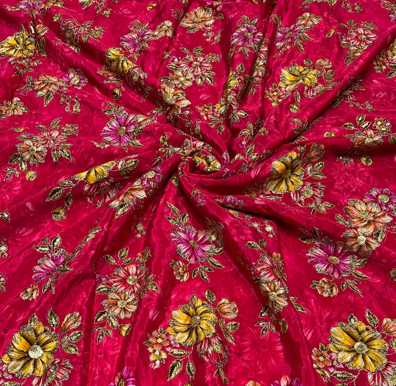 Pure crepe Position print embroidery