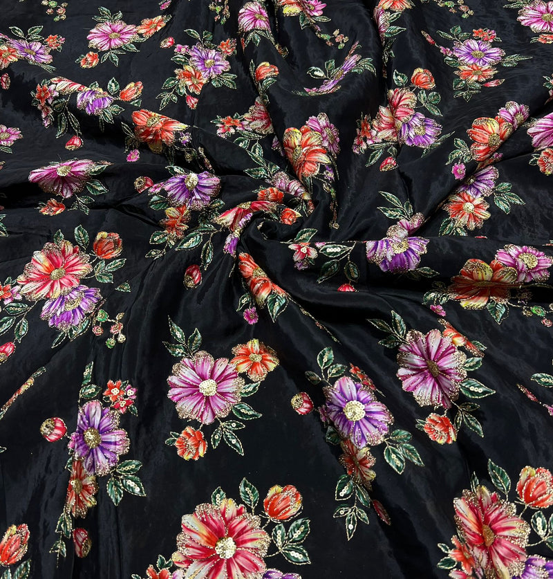 Pure crepe Position print embroidery