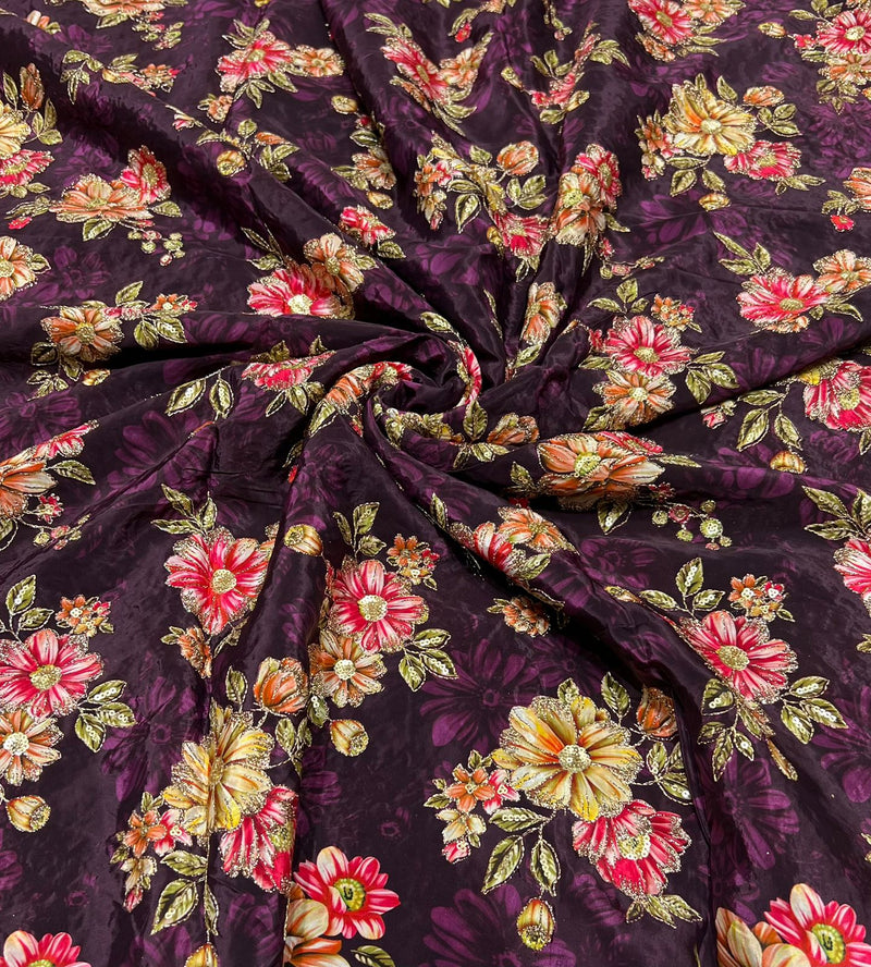 Pure crepe Position print embroidery
