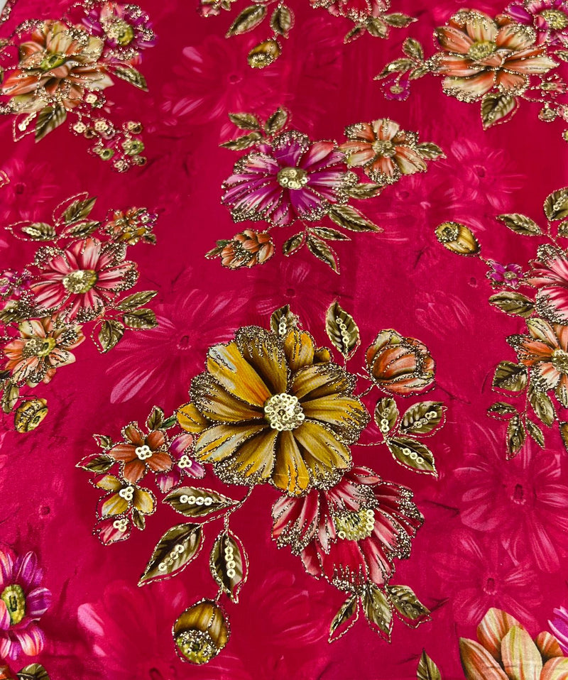 Pure crepe Position print embroidery