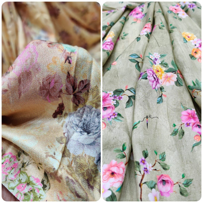 Pure Dola Silk + Print , Width : 44"