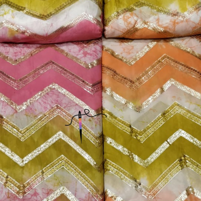 Pure Georgette 54" & Pure Chinnon Chiffon 44", Embroideries Combination