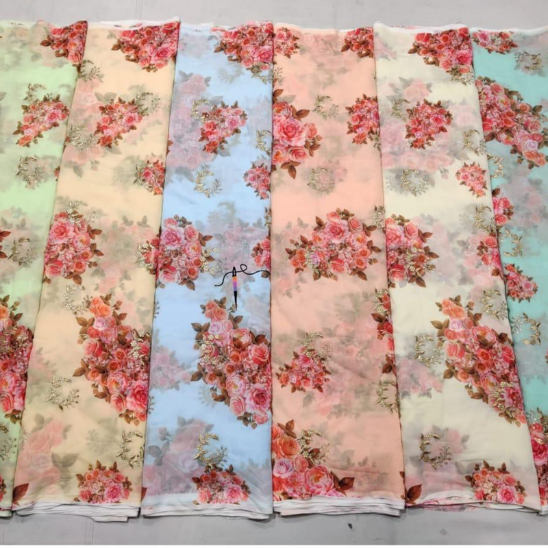 Georgette + Print + Embroideries, Width