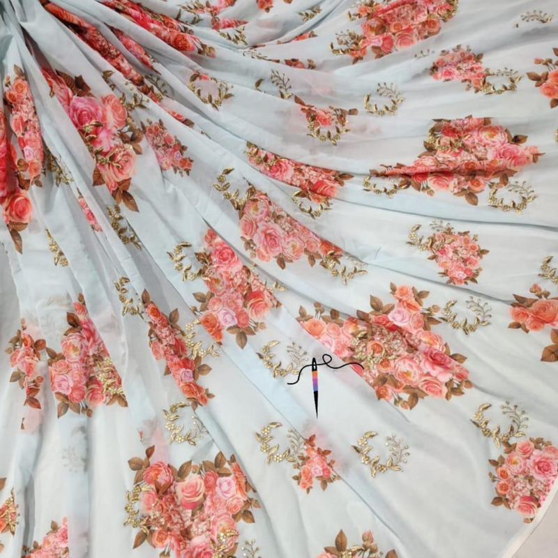 Georgette + Print + Embroideries, Width