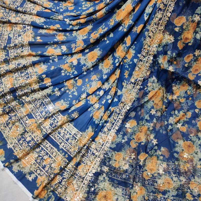 Georgette Print Shirt and Organza Dupatta Embroideries