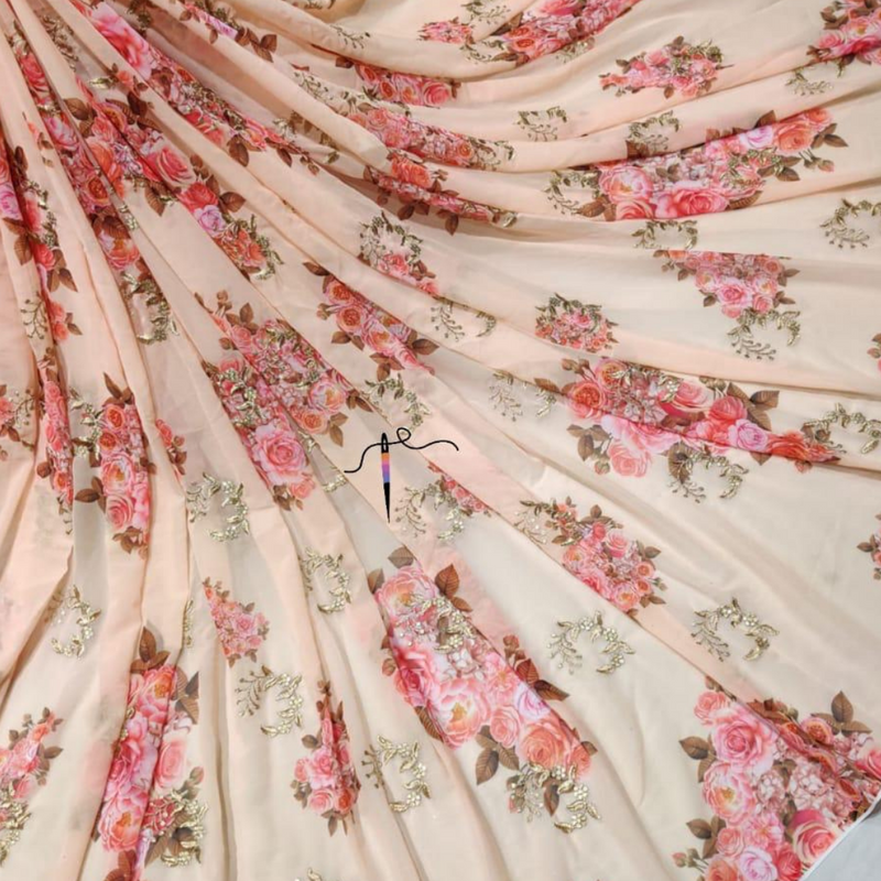 Georgette + Print + Embroideries, Width