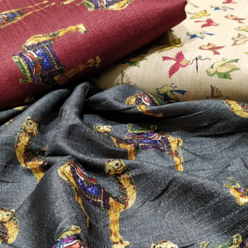Semi-Raw Silk Prints, Width 44"