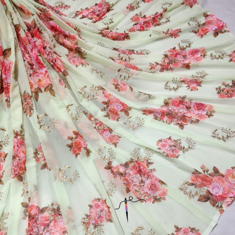 Georgette + Print + Embroideries, Width