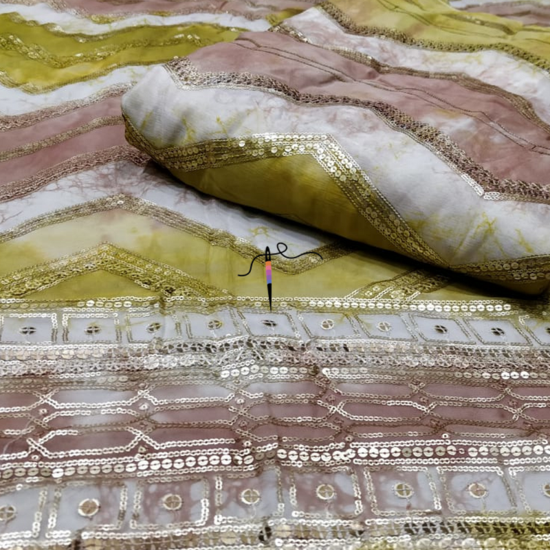 Pure Georgette 54" & Pure Chinnon Chiffon 44", Embroideries Combination