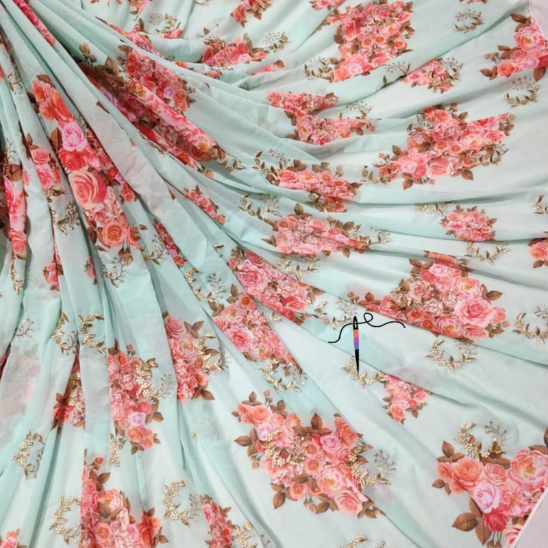 Georgette + Print + Embroideries, Width