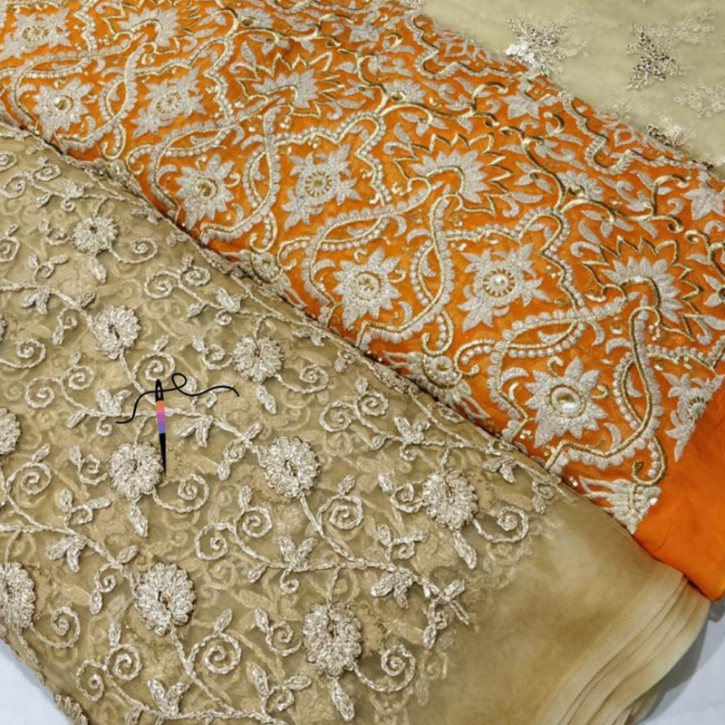 Pure Georgette 44" & Nett 44" Embroideries Combination