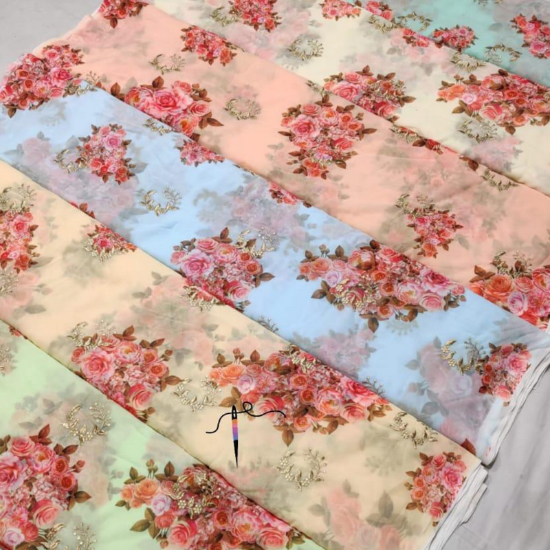 Georgette + Print + Embroideries, Width